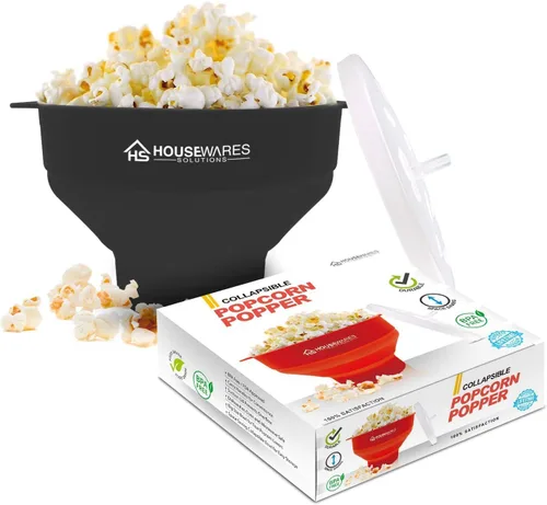 Vista 12 de BRENSTEN - Tazón plegable de silicona para palomitas de maíz con aire caliente para microondas con tapa y asas - Aqua