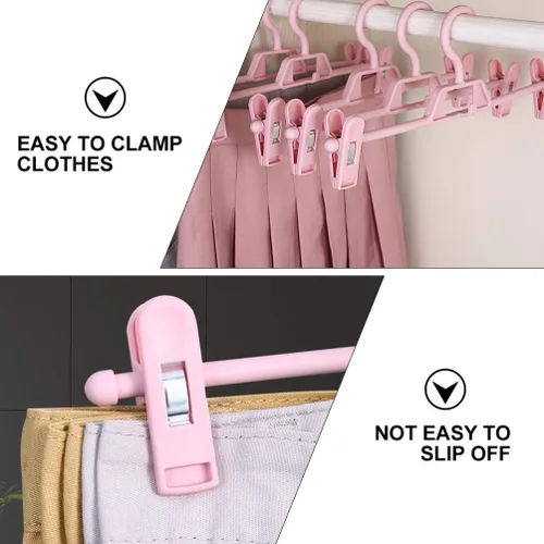 Vista 6 de DOITOOL Paquete de 10 perchas antideslizantes rosas para pantalones con clips ajustables, clips de plástico retráctiles para el hogar
