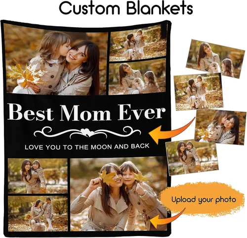 Vista 3 de Regalos de Beat Mom Ever, mantas personalizadas con fotos, mantas personalizadas con imagen para mamá de hija, hijo, a mi mamá, amante o esposa