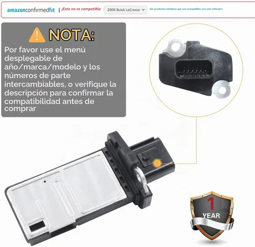 Vista 6 de Medidor de sensor de flujo de aire masivo Maf compatible con Ford Crown Victoria 2004-2011; Lincoln Navigator 2005-2011; Mercury Milan 2006-2011