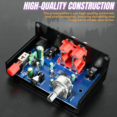Vista 5 de Preamplificador Phono, Mini preamplificador de audio estéreo, amplificador de auriculares Phonograph Preamp for Turntable Pre amp, Gain 20dB, Dual