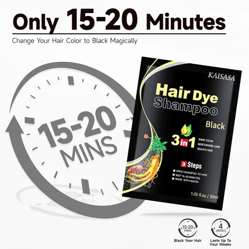 Vista 3 de IIIMEIDU 10 champú de tinte para el cabello para mujeres y hombres, champú de color 3 en 1, hierbas naturales para cobertura de cabello gris (negro)