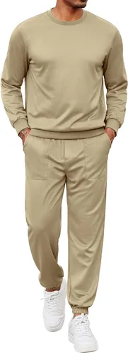 Vista 73 de COOFANDY Conjunto deportivo de 2 piezas para hombre, sudadera de manga larga, sin botones, para deportes, casual, fitness, trotar