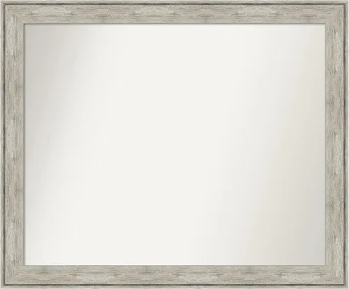 Vista 168 de Amanti Art Espejo de baño plateado para sobre el fregadero, 28 x 37 pulgadas, elegante espejo rectangular de peltre cepillado, marco de madera