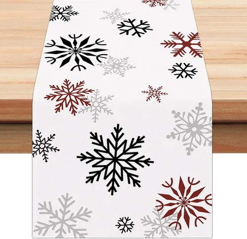 Vista 9 de Bonhause Camino de mesa con copos de nieve de invierno 13x72 pulgadas plateado y dorado, decoración de Navidad, invierno, vacaciones, cocina