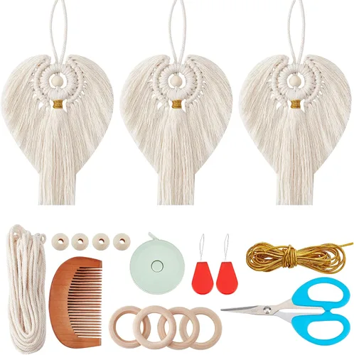 Vista 8 de FREEBLOSS Juego de 3 coloridos macramé de ángel, adorno colgante de ángel, decoración bohemia para colgar en la pared, kit de regalo para mamá