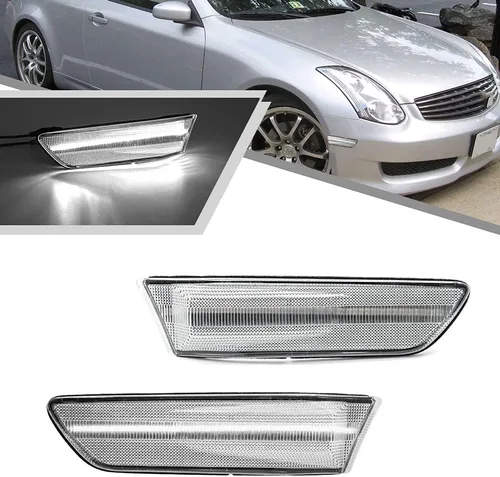 Vista 10 de 2 piezas de luces indicadoras laterales LED ámbar completas para Infiniti G35 coupé Skyline V35 2003-2007, lente transparente, lámpara de señal