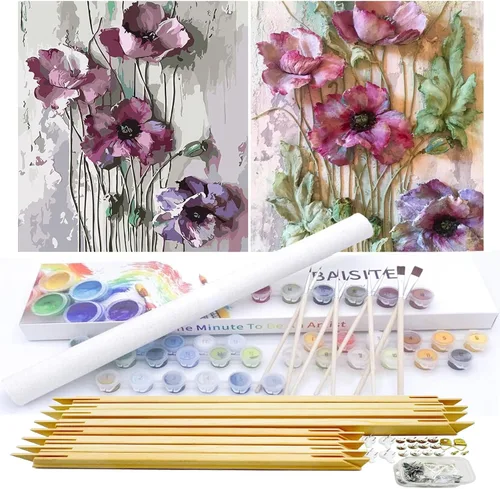 Vista 74 de BAISITE 0304 - Kit de pintura por números para adultos principiantes; paquete de 2 lienzos de 8 pulgadas de ancho x 12 pulgadas de largo; caja