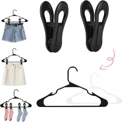 Vista 4 de TOFIIGREM Clips de colgador negros 30 PIEZAS, clips de perchas de plástico perfectos para perchas de terciopelo de plástico, pines para ropa
