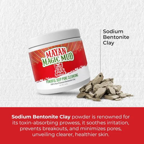 Vista 3 de Mayan Magic Mud Potente arcilla de bentonita de sodio para limpieza profunda de poros, mascarilla facial natural para hombres y mujeres, cuidado