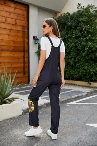 Vista 4 de PAODIKUAI Overol casual con estampado de calavera para mujer, overol suelto con bolsillos