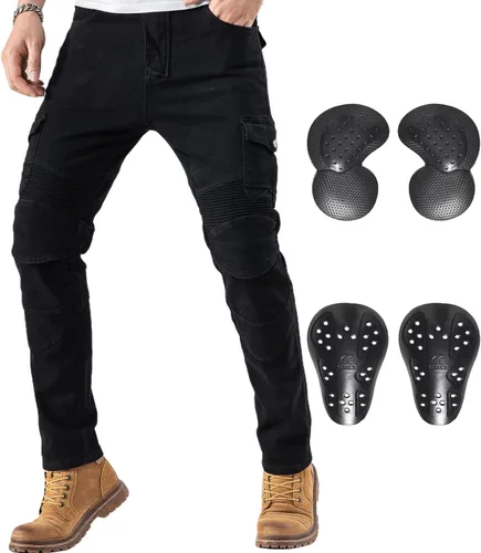 Vista 7 de CTBQiTom Pantalones de motocicleta para hombres Jeans elásticos de montar con armadura CE Nivel 2 Pantalones para desplazamientos urbanos