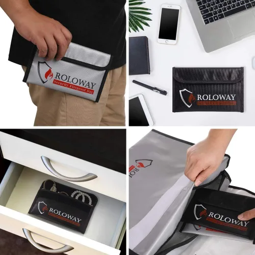 Vista 7 de ROLOWAY Bolsa grande ignífuga para documentos con 2 bolsillos y bolsa de dinero ignífuga (paquete de 4)