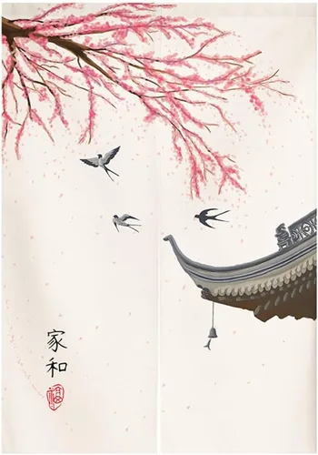 Vista 7 de Tapiz japonés Noren para puerta, cortina tradicional china de la riqueza de la fortuna para puerta, pintura de flores, decoración del hogar, 29 x 35