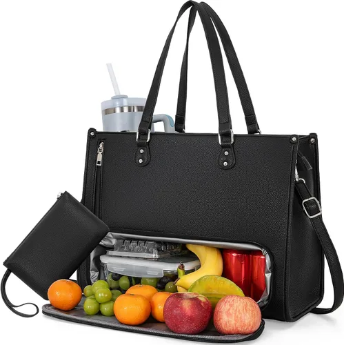 Vista 8 de Laptop Tote Bag for Women, Large Leather Computer Bag for Business Work Beige - Almuerzo