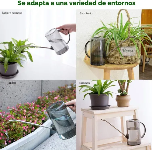 Vista 8 de Small Watering Can, Plant Water Can for Indoor Plants, Plant Waterer 1Liter Boquilla larga, para jardinería, flores, bonsái, plantas de interior Gris