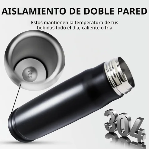 Vista 4 de Botella de agua con forma de bala de acero inoxidable 304, 17 onzas, 16.9 fl oz, doble pared aislada al vacío, taza de café aislada al vacío