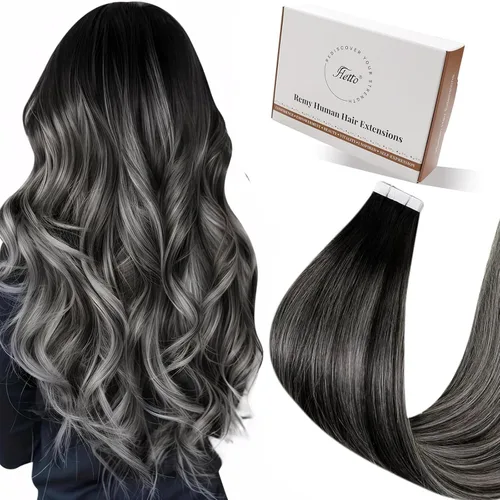 Vista 40 de 【Descuento】Hetto - Extensiones de cabello con cinta adhesiva, 40g, extensiones de cabello humano, color rubio ceniza oscuro degradado a rubio medio