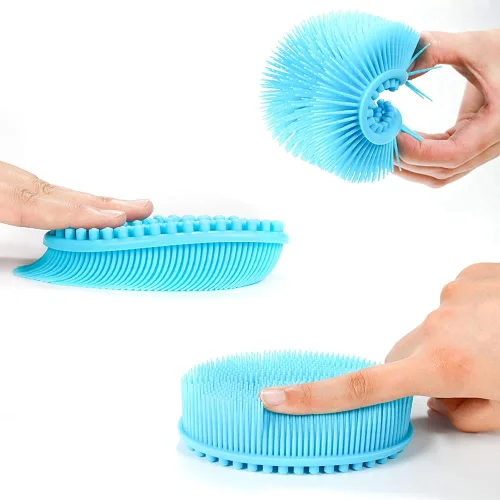 Vista 3 de TDHDIKE Esponja de silicona para el cuerpo, juego de 3 esponjas suaves exfoliantes para baño y ducha, cepillo para niños sensibles, mujeres