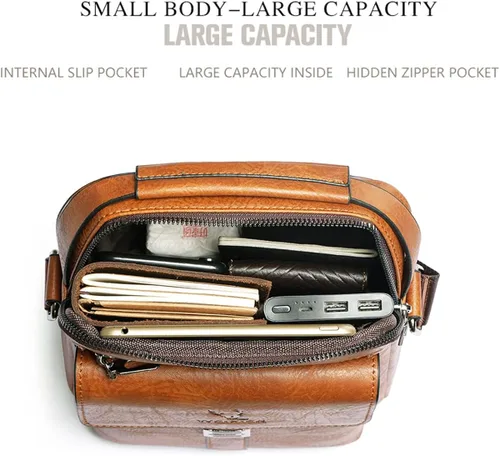 Vista 6 de Bolso cruzado de cuero para hombre pequeño bolso de hombro para iPad de 97 pulgadas viajes ciclismo senderismo oficina negocios