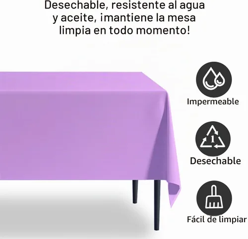 Vista 3 de Paquete de 3 manteles de plástico desechables de 54 x 108 pulgadas, color morado claro, azul claro, rosa claro, para mesas de 6 a 8 pies, fiestas
