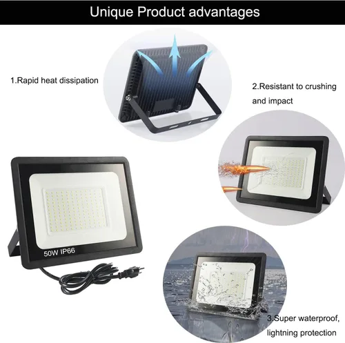 Vista 5 de Paquete de 4 Luces LED de Inundación para Exteriores, Luz de Trabajo LED de 50W 5500lm con Enchufe de EE.UU. de 6FT, Luces de Seguridad Exteriores