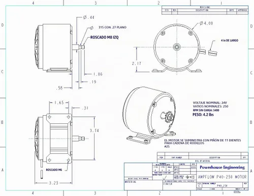 Vista 2 de P40 250 motor eléctrico con escobillas, 250 W, 12 V, 24 V o 36 VDC, 3400 RPM