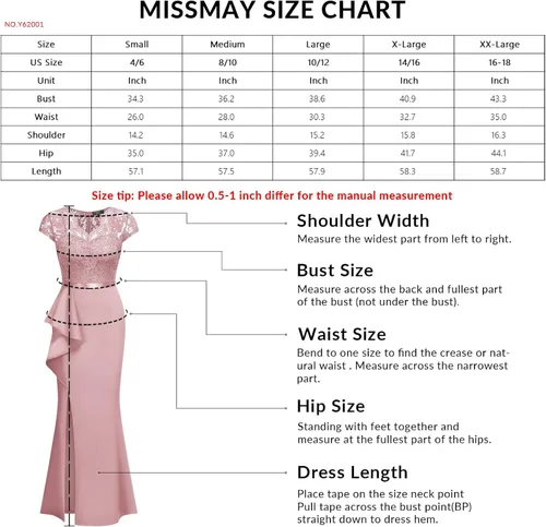 Vista 6 de MISSMAY Vestido largo formal de noche con cuello en V para mujer