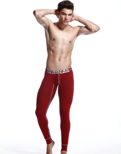 Vista 3 de SEOBEAN Low Rise Pantalones de ropa interior para hombre largo John algodón rojo oscuro 2276