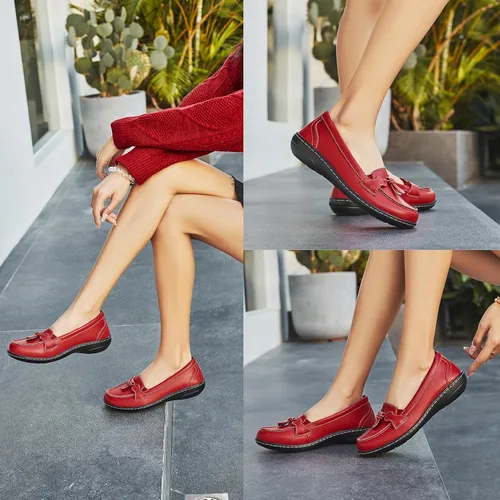 Vista 6 de Artisure Mocasines de cuero clásicos y cómodos para mujer, estilo casual, con borlas, bonitos zapatos de vestir para el trabajo, oficina, zapatos