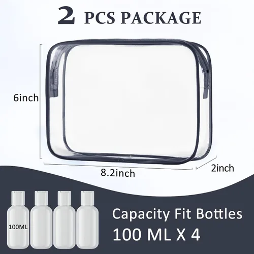 Vista 2 de COSHAYSOO Bolsa de Maquillaje Transparente con Protección Solar, Bolsa de Protector Solar con Parches de Letras, Accesorios Esenciales de Playa