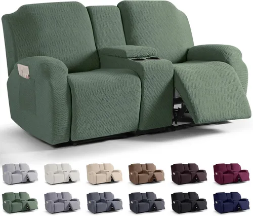 Vista 18 de KinCam Fundas para Sillón Reclinable de Dos Plazas con Funda para Consola Central, Fundas para Sofá Reclinable de 2 Asientos, Funda para Sofá