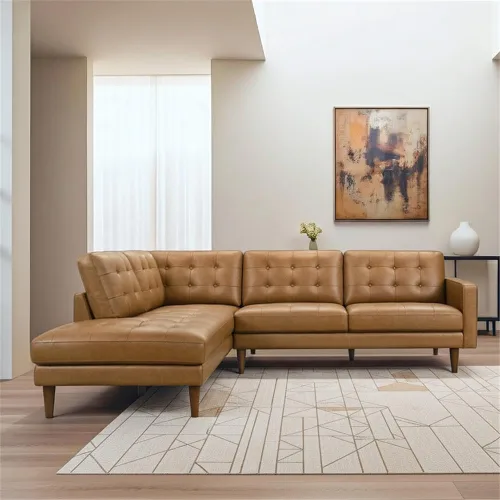 Vista 5 de ASHCROFT Lucille - Sofá modular esquinero de cuero moderno para sala de estar, color marrón coñac
