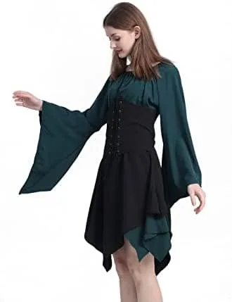 Vista 3 de Disfraz de elfo para mujer, vestido renacentista de Navidad, disfraz medieval para niñas, disfraz de Navidad para mujer