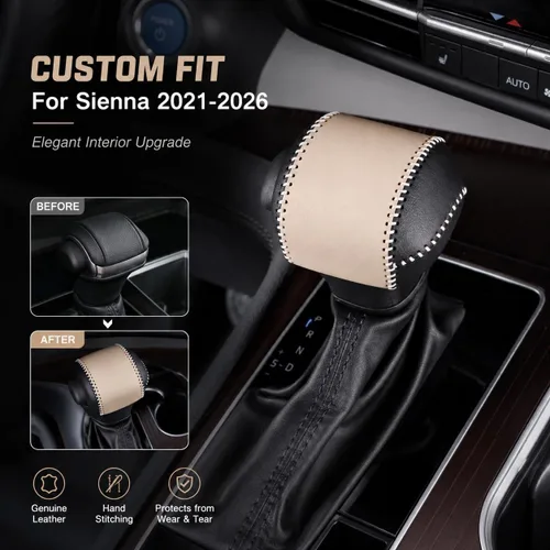 Vista 4 de Great-luck Funda Protectora de Perilla de Palanca de Cambios Automática de Cuero Genuino con Moldura, Accesorios Interiores Personalizados
