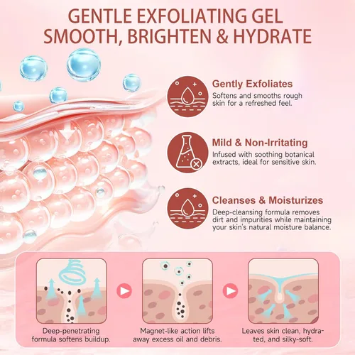 Vista 5 de Gel exfoliante purificador, limpiador exfoliante facial suave, gel exfoliante hidratante natural para cara y cuerpo, limpieza profunda e hidratante