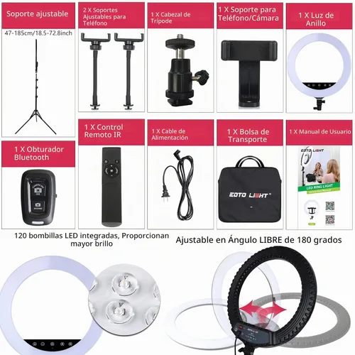 Vista 5 de Anillo de luz LED de 18 pulgadas actualizado con soporte de trípode, anillo de luz para selfie con panel táctil para maquillaje, retrato, video