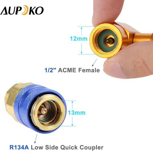 Vista 2 de Kit de manguera de recarga Aupoko R134A con manómetro, manguera de recarga de refrigerante AC de 59' con conector hembra de 1/2" tipo punción