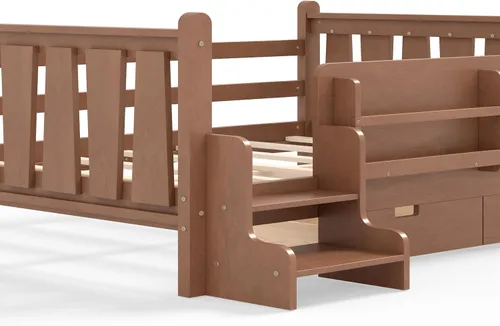 Vista 9 de Bellemave Cama Montessori completa con escaleras y cajones de Escaleras marrones