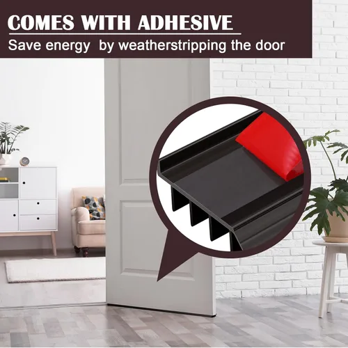 Vista 5 de 2 unidades de 3 pies de base de puerta de vinilo con cinta adhesiva autoajustable, tira de agua debajo de la base de la puerta con tapa para goteo