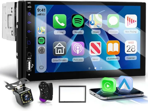 Vista 7 de Radio de coche de un solo DIN con Bluetooth iOS/Android Mirror Link, pantalla táctil de 7 pulgadas, estéreo para automóvil, 1 DIN con cámara