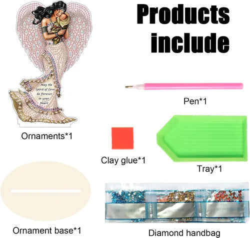 Vista 3 de Kits de adornos de escritorio de pintura de diamante para adultos, ángel mamá, sosteniendo bebé, arte de diamante por números, decoraciones