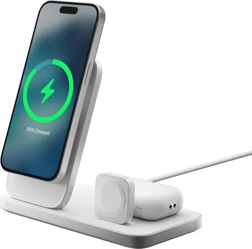 Vista 6 de NOMAD Stand One Max Silver, estación de carga de Apple, soporte de carga MagSafe Qi2 de 25 W para iPhone, Apple Watch y AirPods, estación de carga