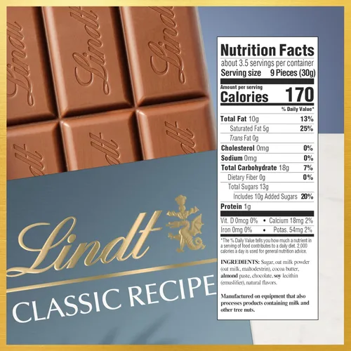 Vista 2 de Lindt - Barra de caramelo de chocolate con avena sin lácteos de receta clásica, paquete de 10, 3.5 onzas.