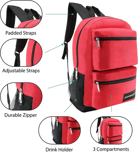 Vista 2 de Paquete de 24 mochilas escolares de 19 pulgadas para niños, mochilas a granel para estudiantes de primaria, media y secundaria, RojoAzulNegro