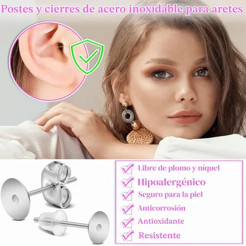 Vista 4 de Anezus Pegamento para joyas con 600 postes y respaldos de acero inoxidable, hipoalergénicos en blanco con parte trasera de goma para suministros