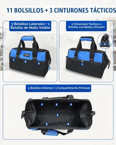 Vista 3 de COMOWARE Bolsa de herramientas de 13 pulgadas, bolsa de herramientas de boca ancha con cremallera superior, organizador de herramientas de gran