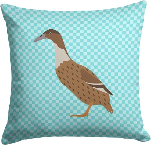 Vista 218 de Caroline's Treasures BB8163PW1414 Beltsville - Almohada decorativa de tela a cuadros pequeños, color blanco, pavo y gallina azul, lavable a máquina