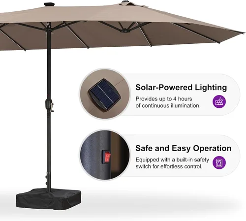 Vista 66 de PURPLE LEAF - Sombrilla de mercado de patio de 13 pies con base rectangular doble cara, sombrilla de mesa para exteriores con manivela, 12 varillas