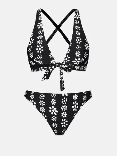 Vista 5 de CUPSHE Conjunto de bikini de dos piezas con estampado floral en la parte delantera y espalda cruzada para mujer